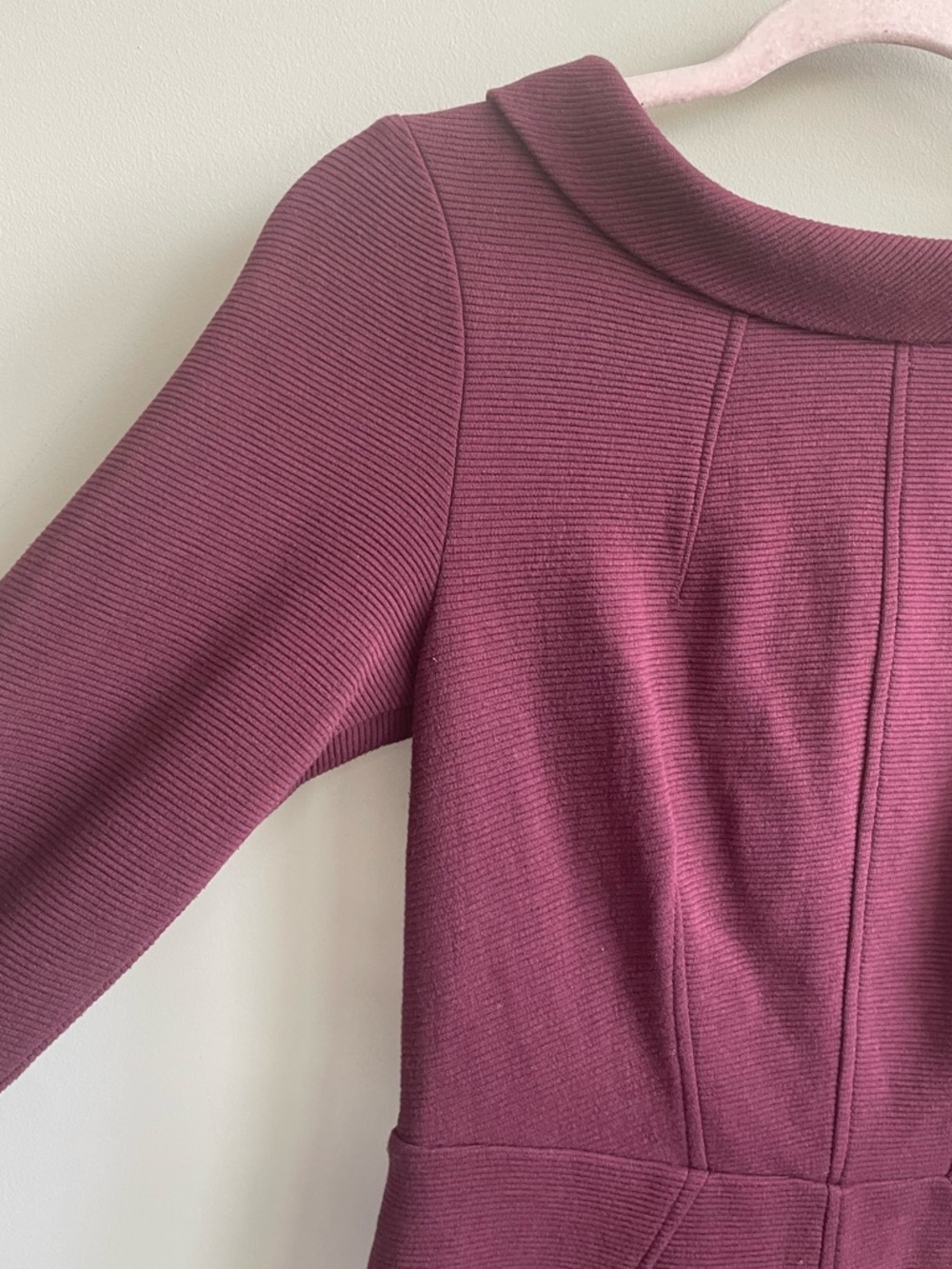 Boden Marisa Ottoman Burgundy Sheath Midi Dress 3/4 Sleeve Retro Inspired Collar - Picture 3 of 10